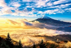 Mount Fuji in the golden clouds