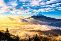 Mount Fuji in the golden clouds