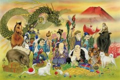 Seven lucky gods and the zodiac animals