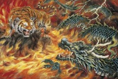 Fire-breathing dragon and tiger