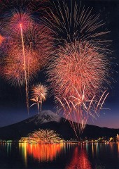 Mt. Fuji fireworks - across Lake Kawaguchi
