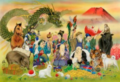 Seven lucky gods and the zodiac animals