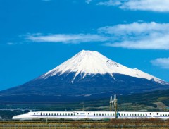 Shinkansen below Mount Fuji